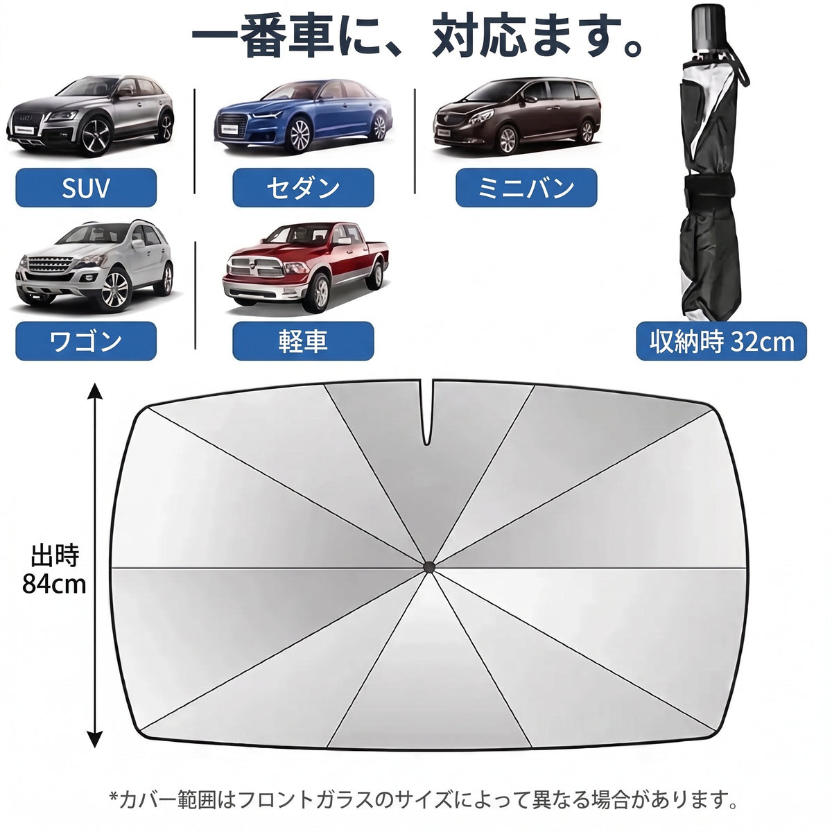 遮熱カバー 360(シャネツカバー)— 傘のように開くだけ、灼熱の車内温度をグッと下げるサンシェード【2026年最新モデル】